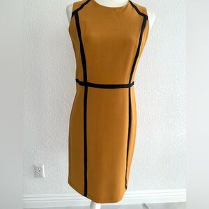 Mustard Sheath Dress with Black Accents